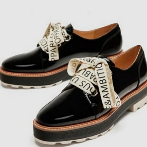 Zara Shoes - Zara Faux Patent Leather Brogues Platform Oxfords